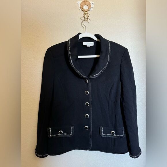 Vintage St. John Evening by Marie Grey Santana Knit Blazer Jacket Sz 12 Black - Picture 1 of 9